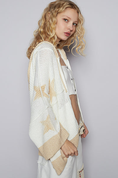 POL:  STAR IMPRINT HOODED ZIP SWEATER