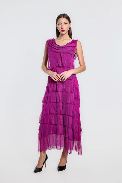 TEES BY TINA:  ALEENA SILK MAXI RUFFLE DRESS