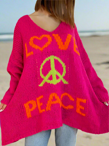ROSA:  LOVE PEACE V NECK OVERSIZE SWEATER