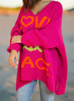 ROSA:  LOVE PEACE V NECK OVERSIZE SWEATER