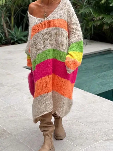 ROSA:  PEACE COLOR BLOCK MIDI SWEATER DRESS