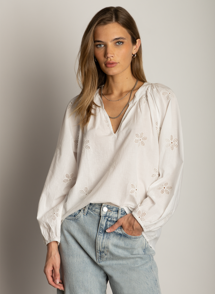 DYLAN:  L/S EMBROIDERED BLOOM BLOUSE
