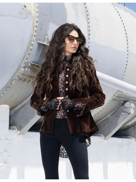 ADORE:  VELVET JACKET W/LACE/GROMMET TRIM