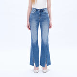 BAYEAS:  HI RISE FLARE JEAN/RAW HEM