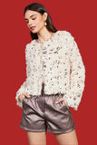 SKIES ARE BLUE:  FEATHERED SEQUIN CROP JACKET