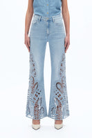BAYEAS:  HI RISE LACE PATCHWORK WIDE LEG JEAN