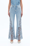 BAYEAS:  HI RISE LACE PATCHWORK WIDE LEG JEAN