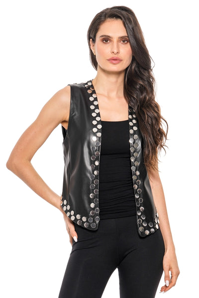 ADORE:  VEGAN LEATHER VEST/SILVER DETAIL