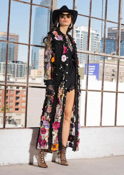 ADORE:  LONG DENIM EMBROIDERED DUSTER JKT