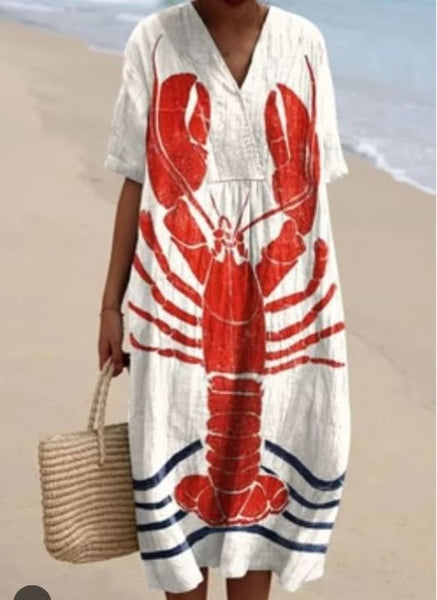 ROSA:  S/S V NECK LOBSTER DRESS