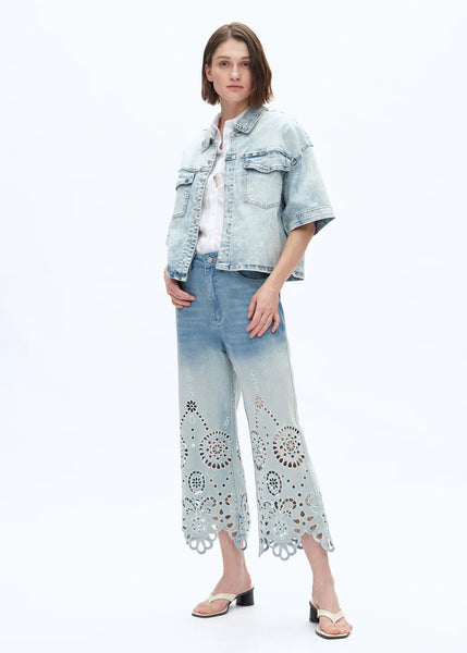 BAYEAS:  HI RISE LACE EMBROIDERED EYELET JEAN