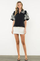 THML:  EMBROIDERED PUFF SLV TEXTURE TOP