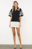 THML:  EMBROIDERED PUFF SLV TEXTURE TOP