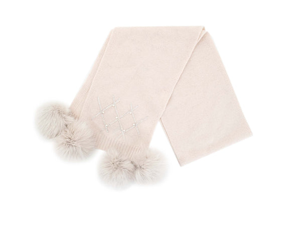 MITCHIES:  DIAMOND PATTERN SCARF W/FOX POMS