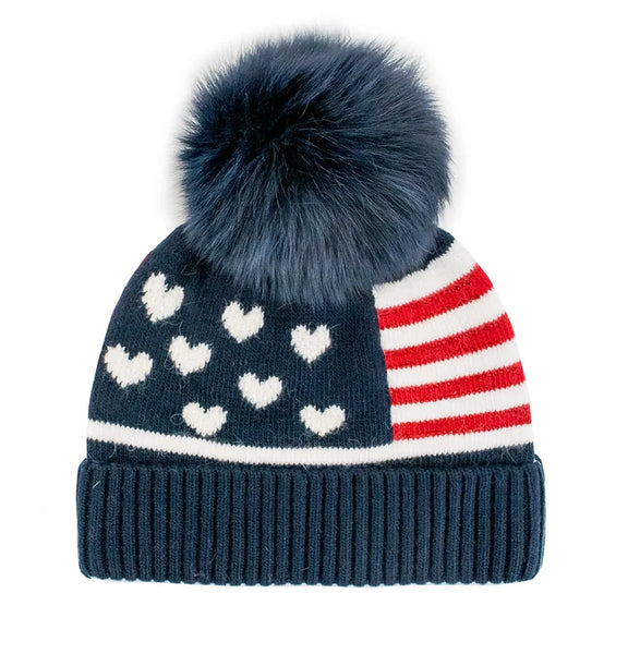 MITCHIES:  KNIT FLAG POM HAT