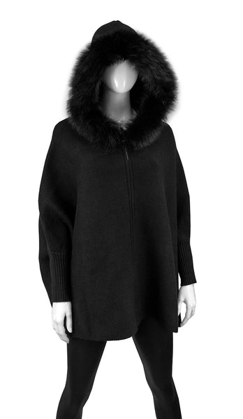 MITCHIES:  ZIP SWEATER JACKET HOODIE W/ FUR TRIM