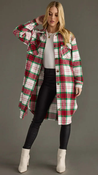 PANACHE:  LONG PLAID FLANNEL SHACKET