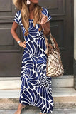 PORTS:  V NECK S/S PRINT MAXI DRESS