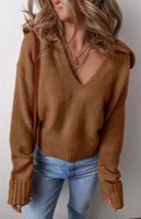 LITTLE DAISY:  V NECK RIBBED TRIM SWEATER