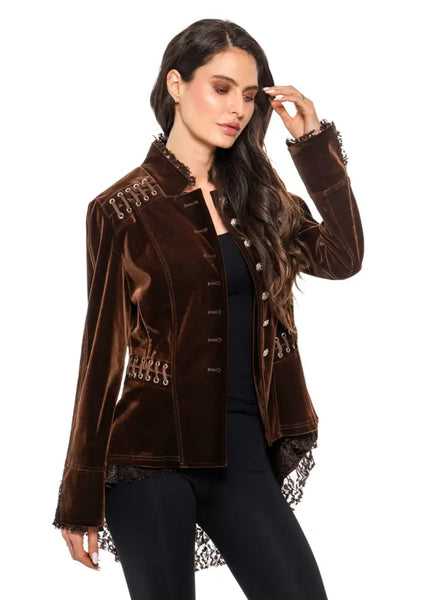 ADORE:  VELVET JACKET W/LACE/GROMMET TRIM