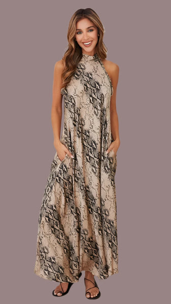 MILIO MILANO:  PYTHON MOCK NECK MAXI DRESS