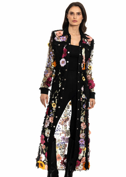 ADORE:  LONG DENIM EMBROIDERED DUSTER JKT
