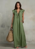 EMBERLOOM:  V NECK BOHEMIAN FLUTTER SLV MAXI DRESS