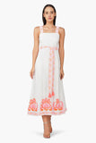 AMERICA & BEYOND:  EMBROIDER SQ NECK MAXI DRESS