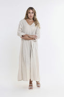 TEES BY TINA:  JO 3/4 SLV V NECK LONG LINEN DRESS