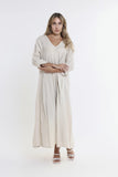 TEES BY TINA:  JO 3/4 SLV V NECK LONG LINEN DRESS