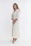TEES BY TINA:  JO 3/4 SLV V NECK LONG LINEN DRESS