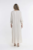 TEES BY TINA:  JO 3/4 SLV V NECK LONG LINEN DRESS