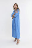 TEES BY TINA:  JO 3/4 SLV V NECK LONG LINEN DRESS