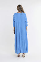 TEES BY TINA:  JO 3/4 SLV V NECK LONG LINEN DRESS