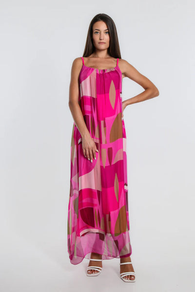TEES BY TINA:  MARLA FUNKY GEO SILK MAXI DRESS