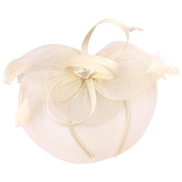 FASCINATORS PORTS:  SATIN BUD FEATHER FASCINATOR