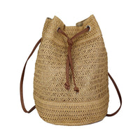 PORTS BAGS:  SOLID CROCHET STRAW DRAWSTRING BACKPACK