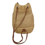 PORTS BAGS:  SOLID CROCHET STRAW DRAWSTRING BACKPACK