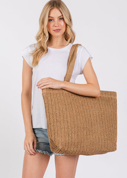 PORTS:  CROCHET STRAW TOTE BAG