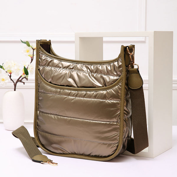 PORTS:  QUILTED SHINY PUFFER XBODY BAG