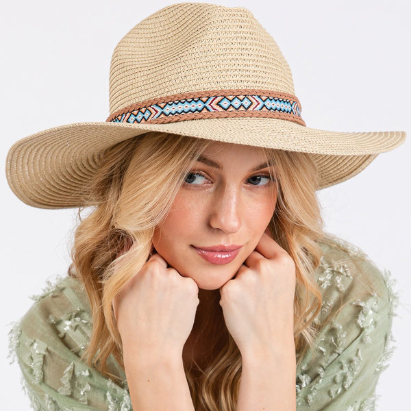 PORTS:  WOVEN BOHO BAND SUN HAT