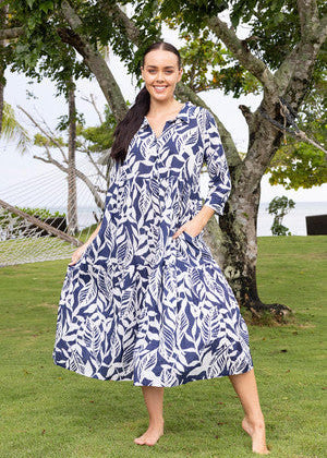 ORIENTIQUE:  HAYMAN 3/4 SLV MIDI CRINKLE DRESS