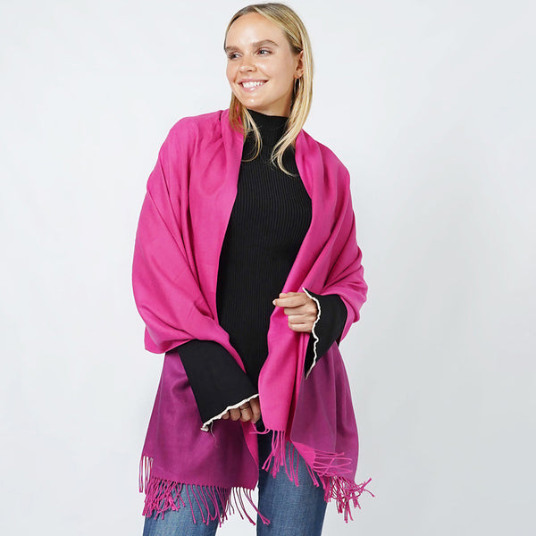 PORTS:  REVERSIBLE FRINGE OBLONG SCARF/SHAWL