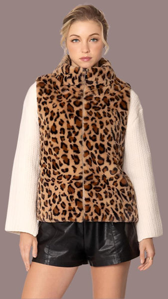 PORTS:  LEOPARD FAUX FUR VEST