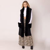 PORTS:  LONG FAUX FUR TRIM VEST/POCKETS