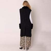 PORTS:  LONG FAUX FUR TRIM VEST/POCKETS