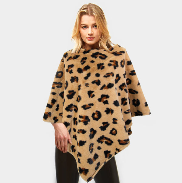 PORTS:  FAUX FUR ANIMAL PRINT PONCHO