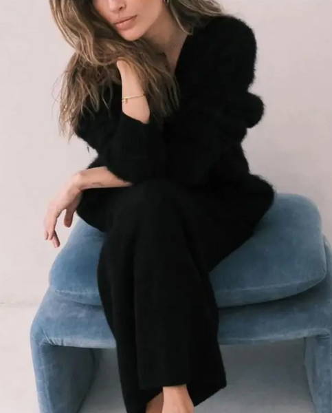 ROSA:  FLUFFY V NECK BUTTON CARDIGAN