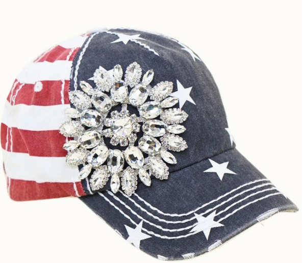 OLIVE & PIQUE:  SUNFLOWER BEJEWELED GLITZ USA CAP