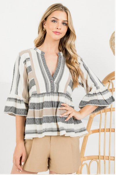 THML:  STRIPE BELL SLEEVE TOP